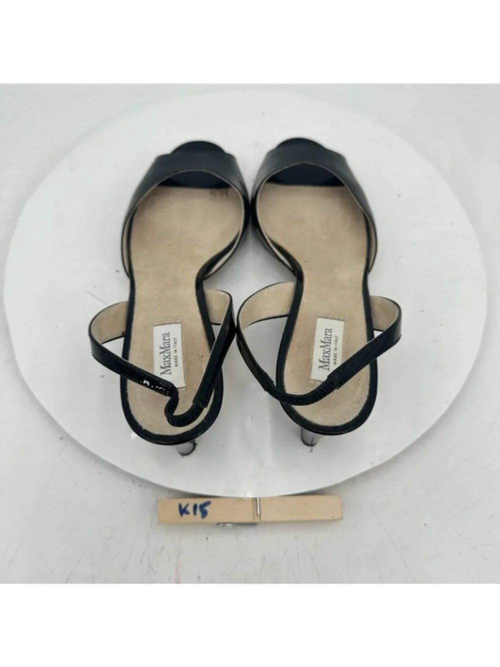 Max Mara Women EU 37 Black Patent Open-Toe Slingback Kitten-Heel Sandals